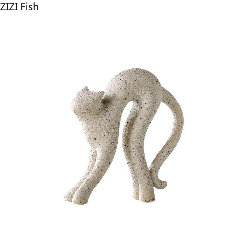 Sandstone Style Cat Sculpture Desk Decoration Ornaments Modern Crafts Abstract Kitten Statue Resin Artwork Room Aesthetic Decor