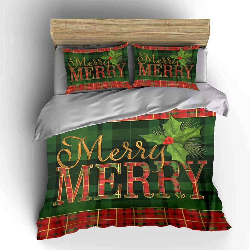 Plaid Merry Christmas Design Bedding Duvet Cover Set Duvet Cover Pillowcases  (1*Duvet Cover 2*Pillowcases, without duvet insert)
