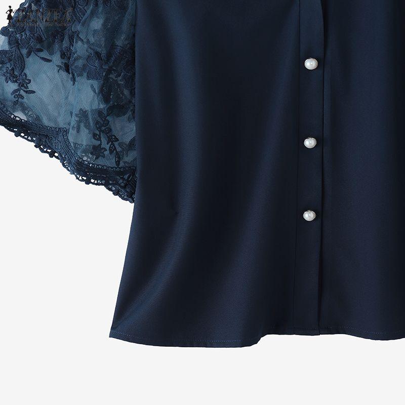 ZANZEA Women Lace Splice Half Sleeve Casual V-Neck Elegant Blouse