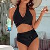 2025 New European Beautiful Women's Belly Swimsuit Moderate High Waist Bikini Suit Cute Neck Swimsuit