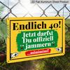 2D Flat, 1pc Vintage Endlich 40! Humor German 40th Birthday Aluminum Metal Sign, Funny Birthday Gift, Suitable for Home, Garden, Living Rooms, Dining