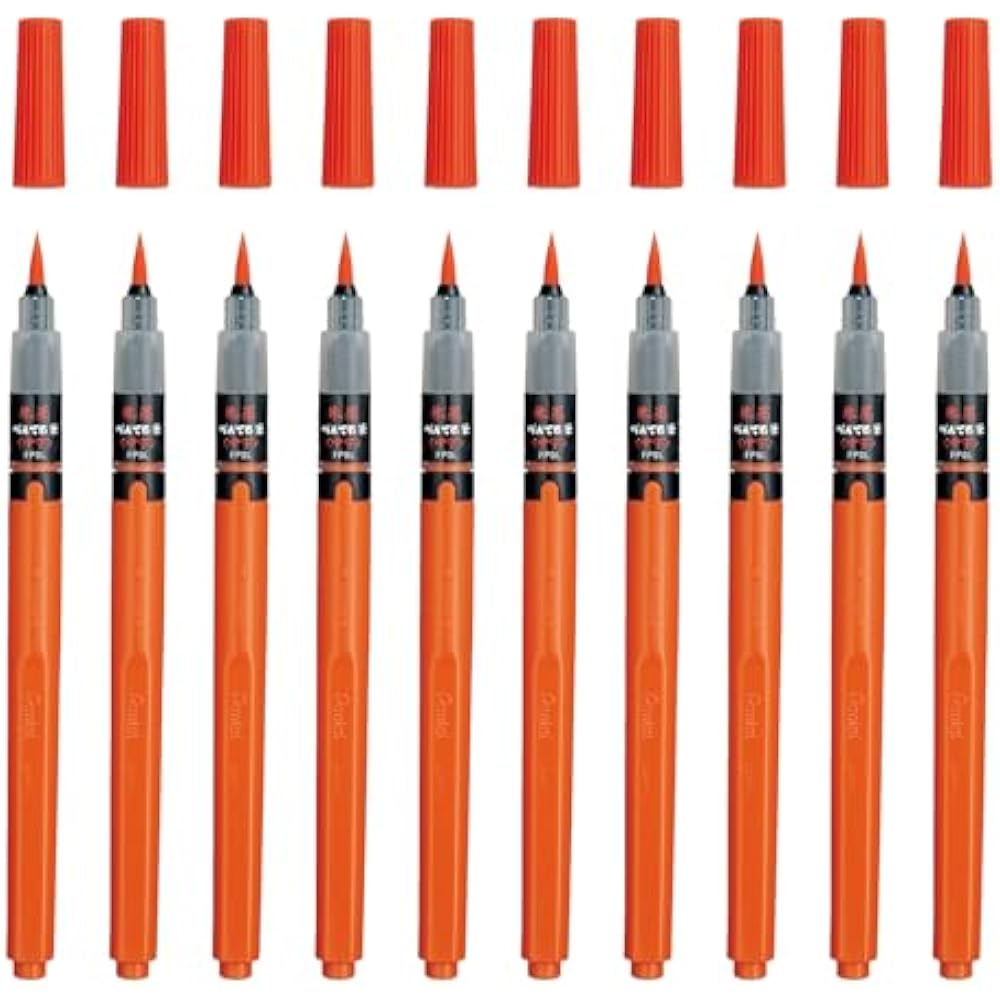 Pentel brush pen, red ink, medium character, 10 pens, XFP9L (10)