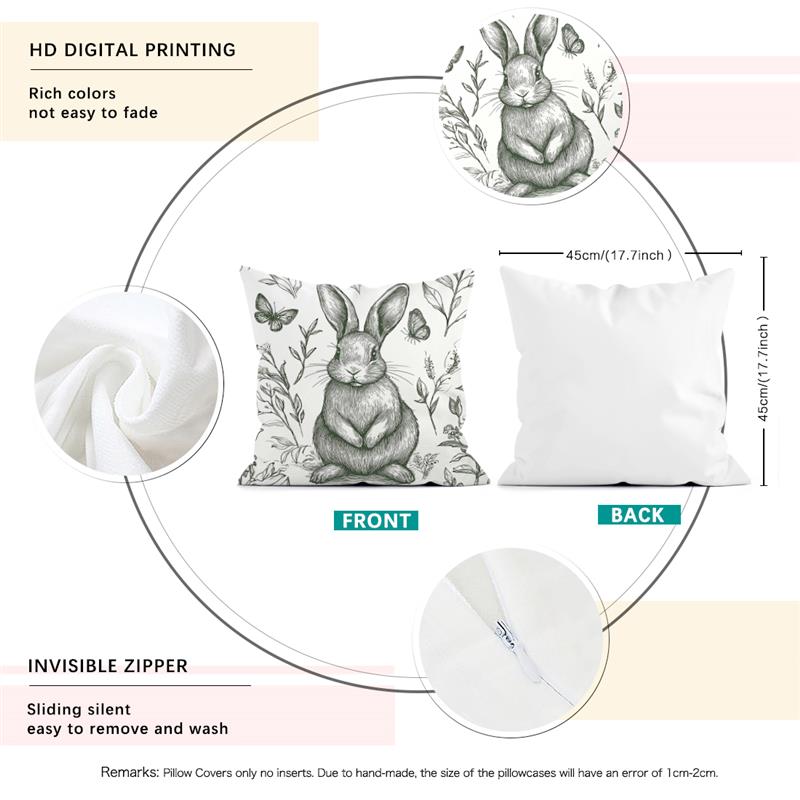 1 Pc Easter Day Cushion Cover Retro Bunny Pillow Cover Easter Rabbit Pillowcase Home Decorative Throw Pillow Case 45X45Cm