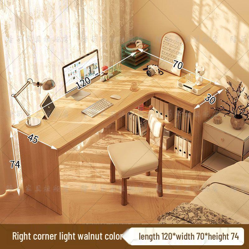 Compact Corner Computer Desk with Integrated Bookshelf & Vanity for Bedroom or Home Office