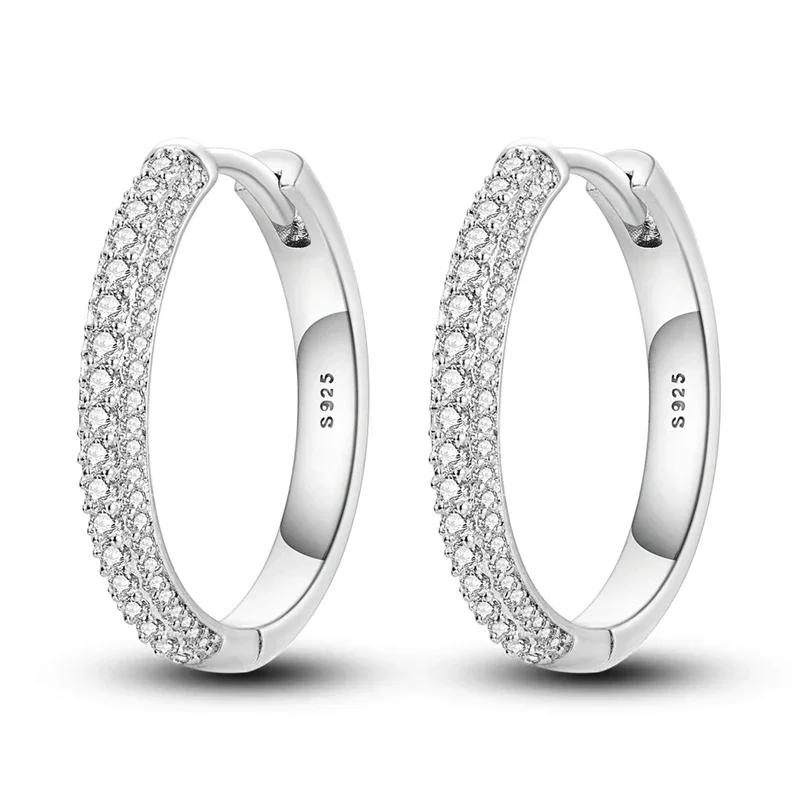 HOT SALE 2025 Sparkling Zircon Star Moon Sun Hoop Earrings 925 Silver Circle Round Earrings for Women Wedding Engagement Jewelry