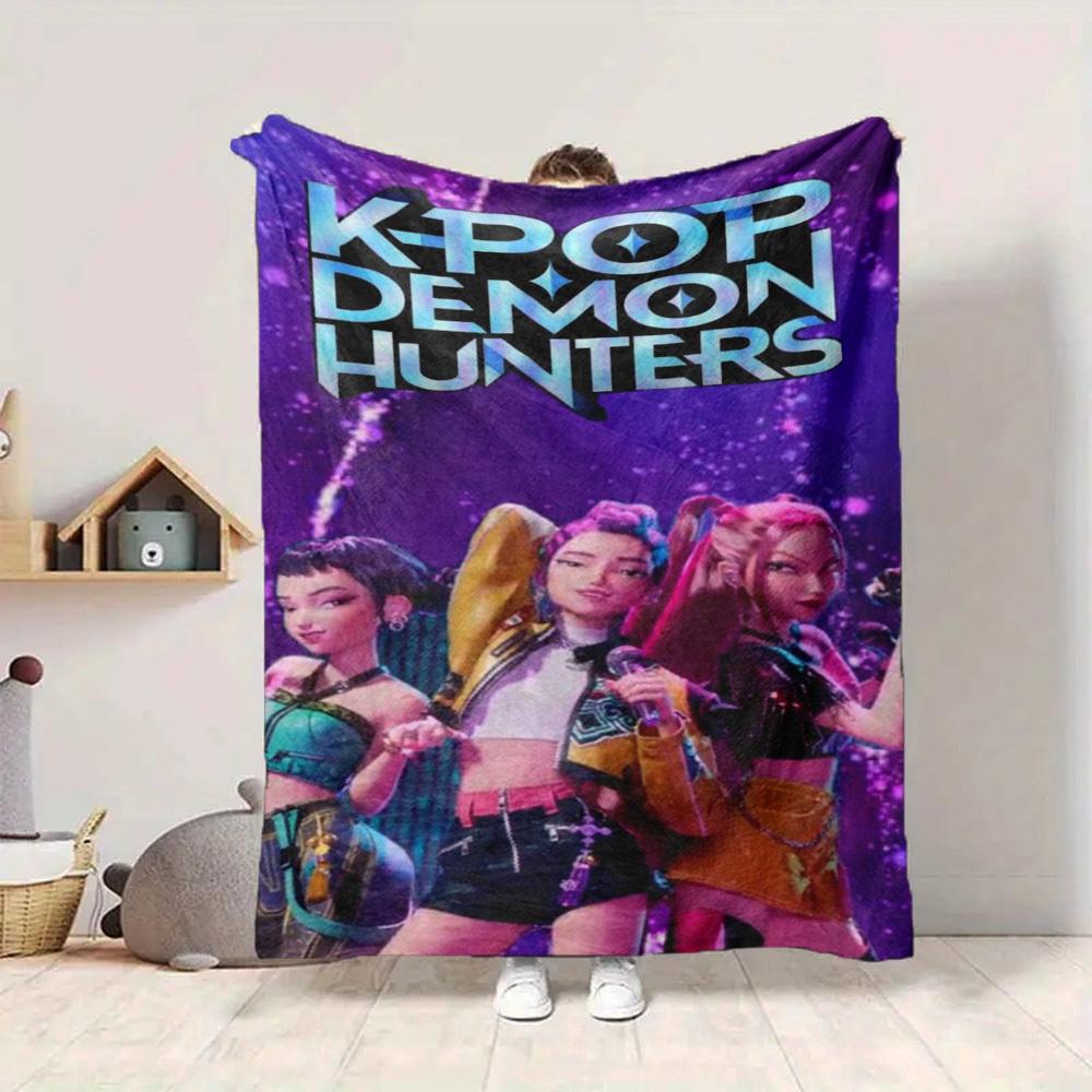1PC K POP, DEMON HUNTERS Blanket Lightweight Flannel Throw Blanket for Sofa, Bed, Travel, Camping, Livingroom, Office, Couch
