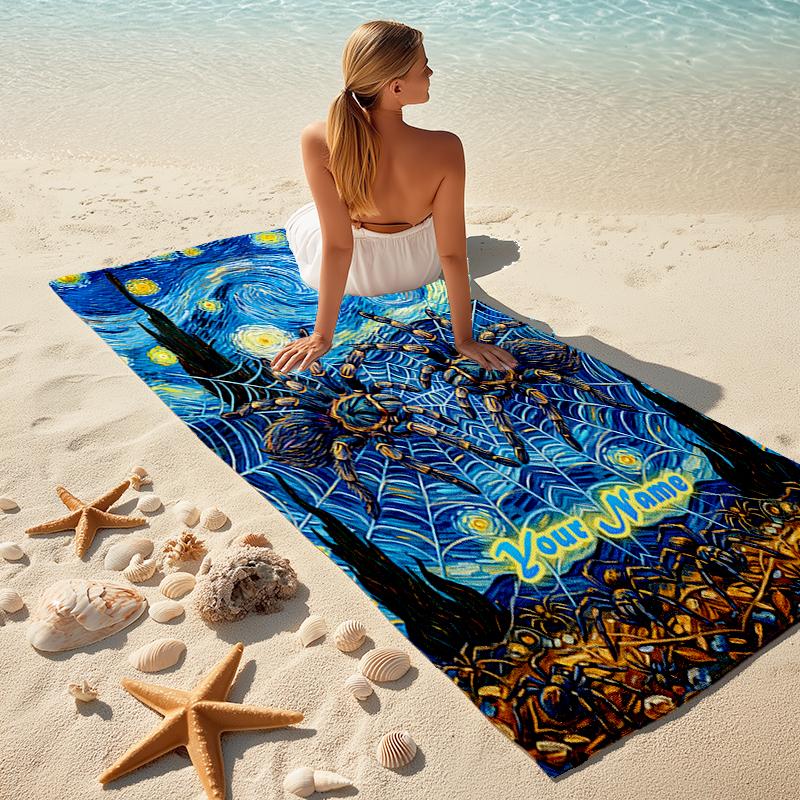 1PC Custom Name Tarantulas Starry Night Beach Towel Highly Absorbent And Sand-Resistant Towel for Swimming, Pool, Yoga, And Travel Lightweight
