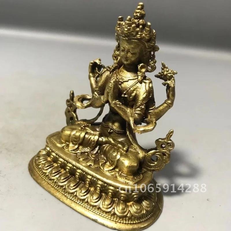 Alloy Buddha Ornament Four-Armed Avalokiteshvara Buddha Ornament Tibetan Height Home Crafts Guanyin Decoration Living 6cm Room
