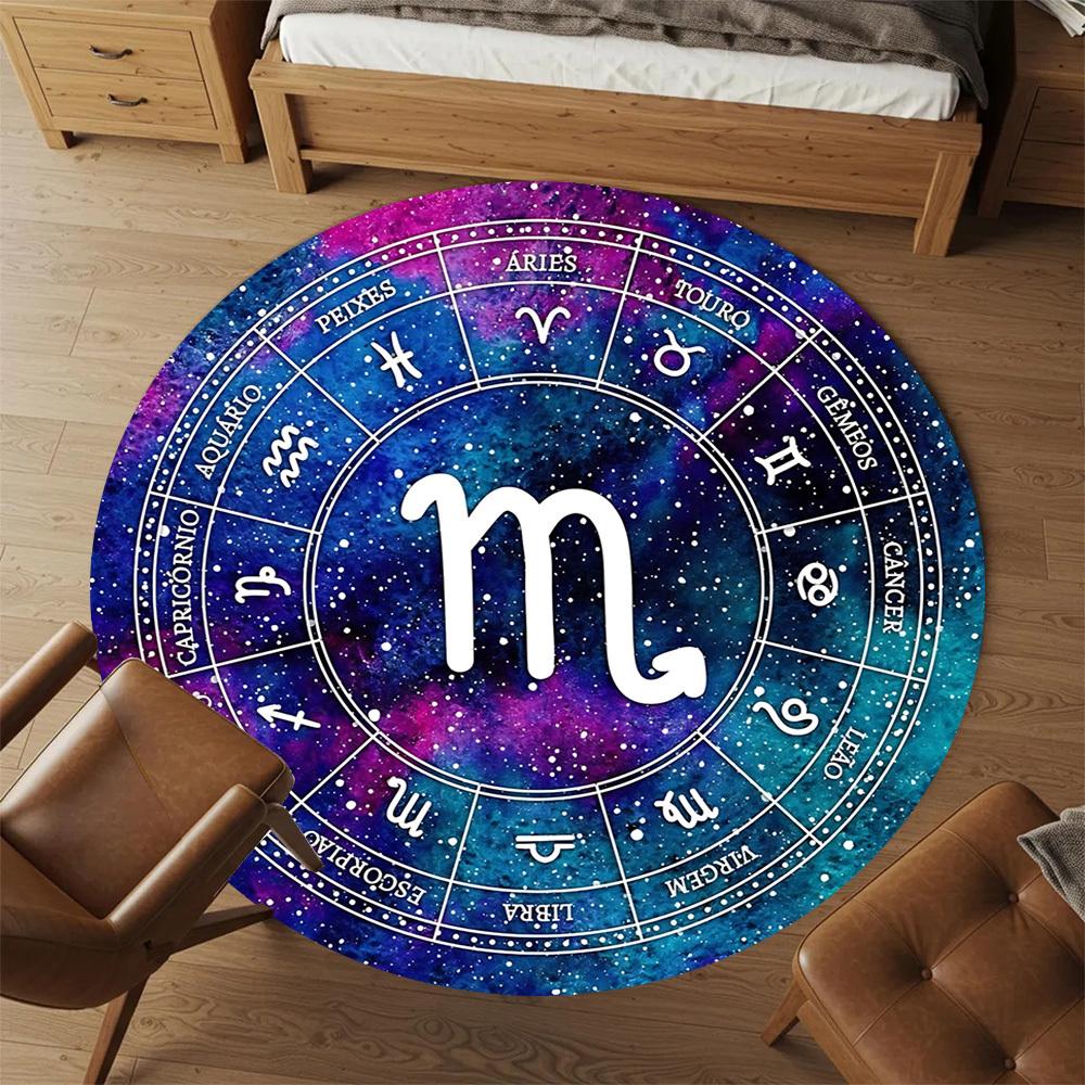 1pc Zodiac Scorpio Round Chair Mat Area Rug - Non-Slip, Floor Mat for Office, Bedroom, and Indoor Decor C1125398