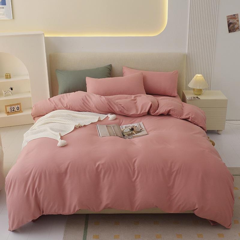 "Pure Color Sanded Four-Piece Bedding Set - Simple Style Quilt, Bedsheet for Dorms, Autumn/Winter."