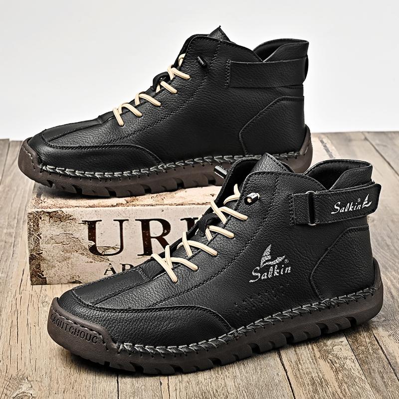 Fashion Classic Mens Leather High Top Shoes Stylish Mens Low Top Sneakers 2025 New Outdoor Motorcycle Boots Lace Up Non-Slip Ankle Boots