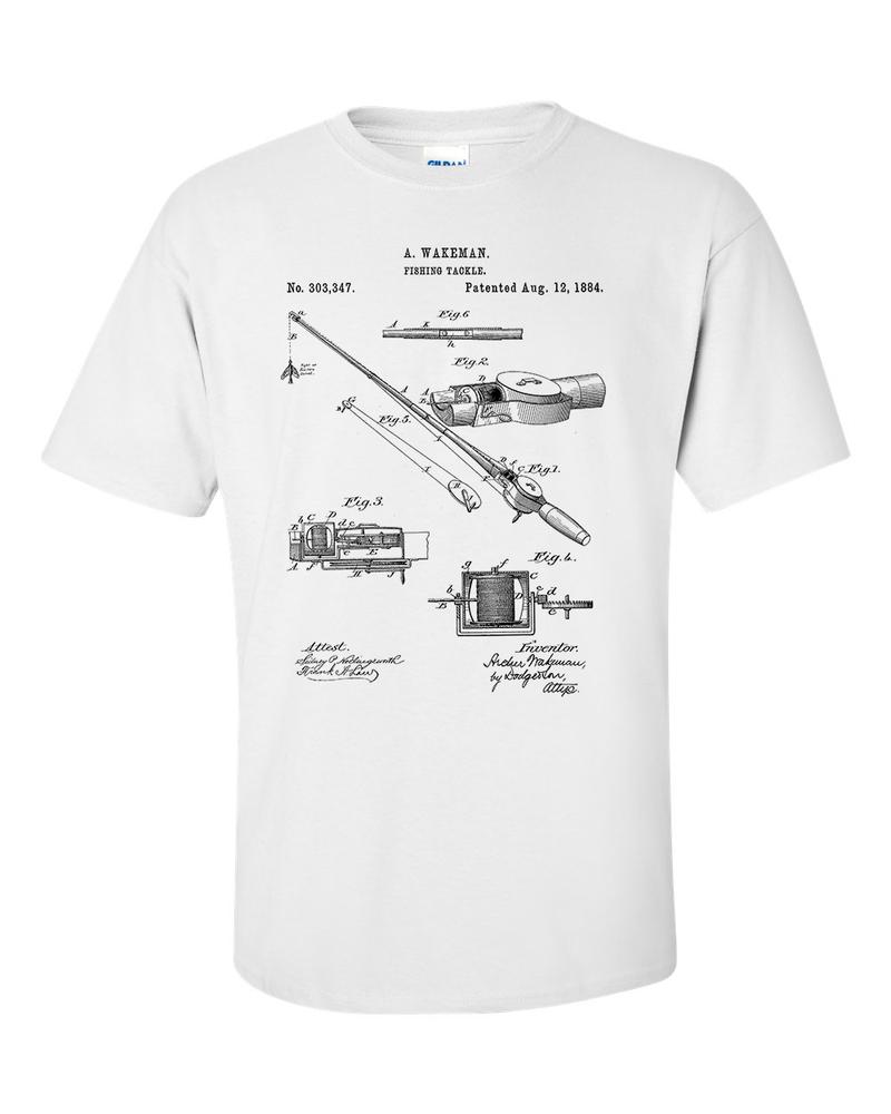 Fishing Rod TShirt Fishing Tackle Patent FisherUnisex Fishing Shirt 2XL