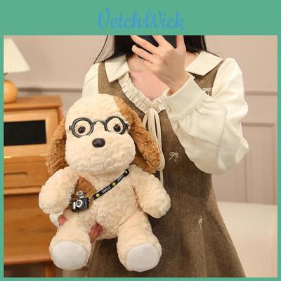 Cachorro de Pelúcia com Câmera e Óculos para Crianças e Colecionadores Decoração