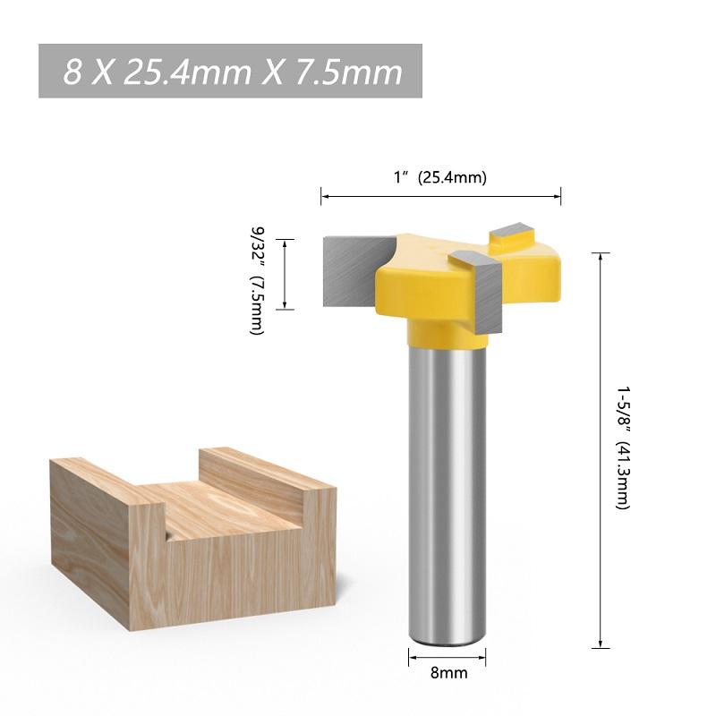 Rak kant spårfräs Fräs T-spår överfräs 6mm 1/4 skaft 8mm träplatta tillplattning överfräsbit volframfräsbit