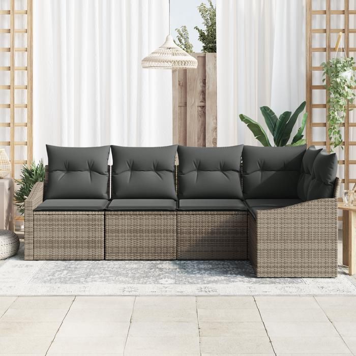 VidaXL Ensemble de canapé de jardin 5 pièces avec coussins gris en polyrotin 3346719