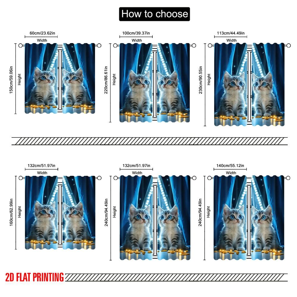 Druk płaski 2D 2 szt. Zasłony Sceniczne Uroczy Kot Trwały Poliester Bez Prądu Dekoracja Imprezy Wiosennej i Świątecznej Stosuje się do