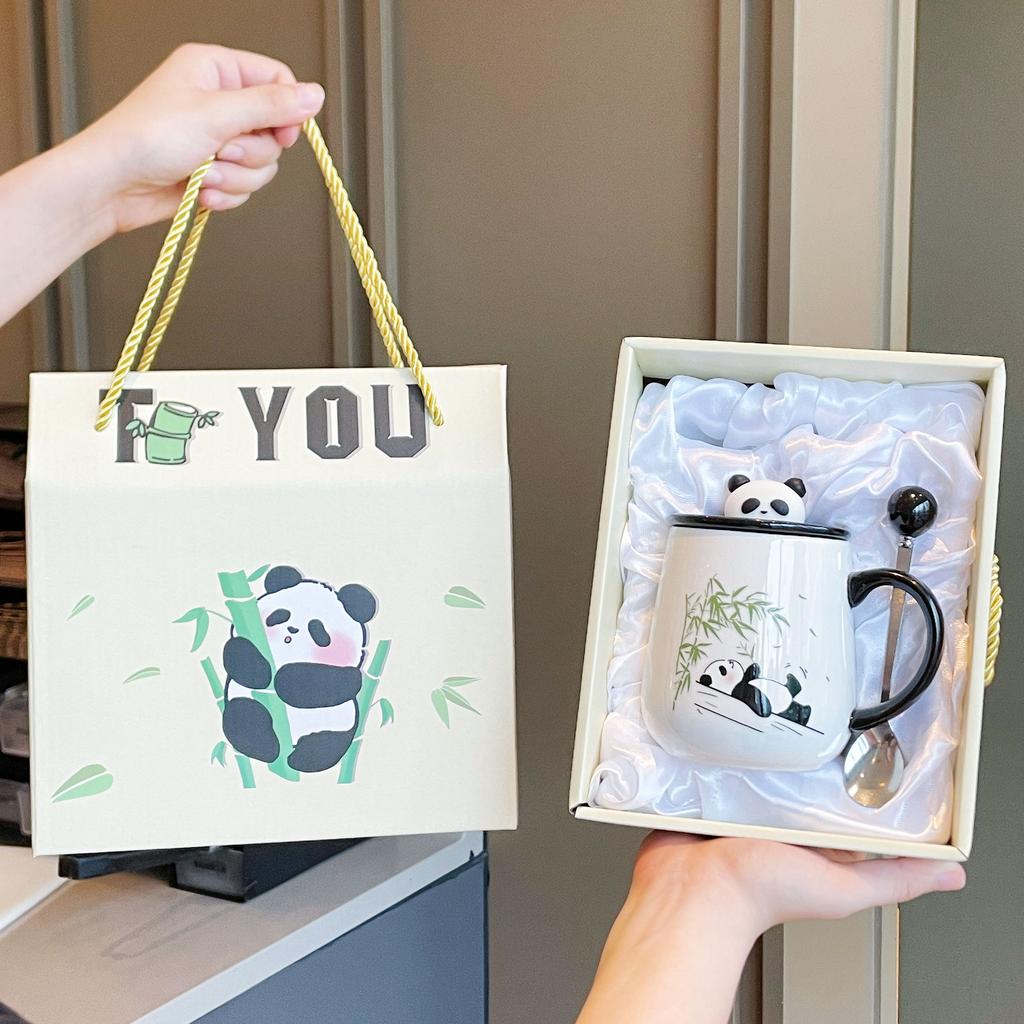 Mug with Lid Spoon New Style Women's Panda Cup Souvenir Ceramic Water Cup Coffee Cup
