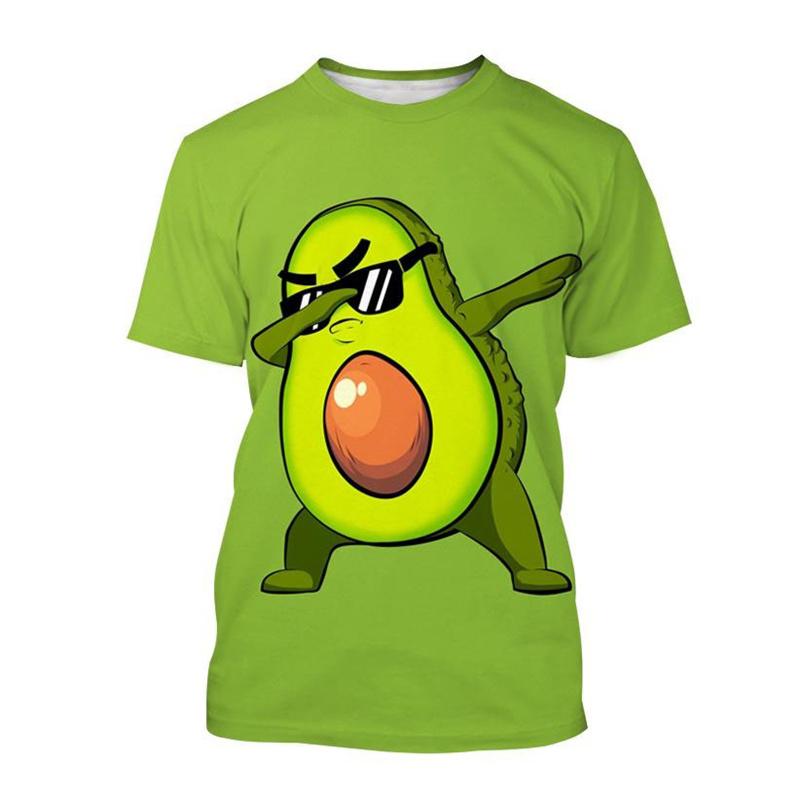 Modisches Avocado-Cartoon-Muster T-Shirt für Herren Frucht 3D-bedruckte T-Shirts Sommerlich lässige kurzärmelige Rundhals-Oberteile Lockere T-Shirts
