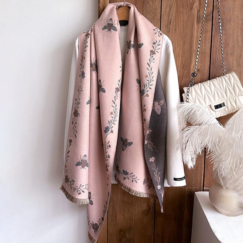 Autumn And Winter Warm Scarf For Women Retro Jacquard  Scarf With Tassel Luxury Faux Cashmere New Scarves And Shawls