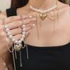 Golden Heart Pearl Pendant Necklace - Retro Beaded Chain Clavicle Style