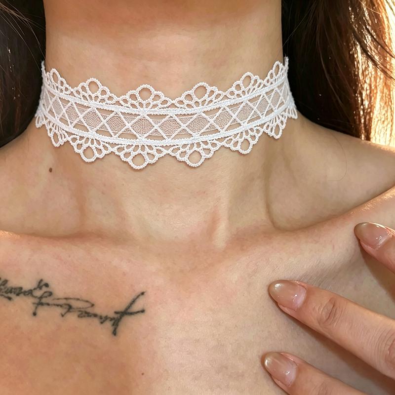 Neue Mode Unifarbene Spitze Blume Band Choker Halsband Schwarz Weiß Halskette Vintage Y2K Choker Kette Halsketten Party Schmuck