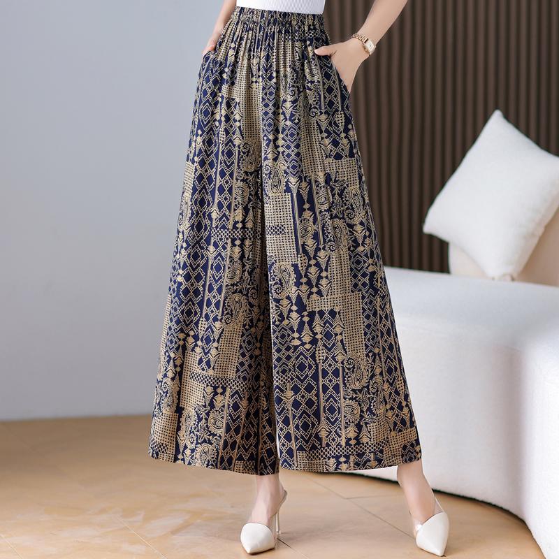 Summer Wide Leg Pants Women Clothes Casual Elastic Waist Plus Size High Waist Trousers Summer Bottoms