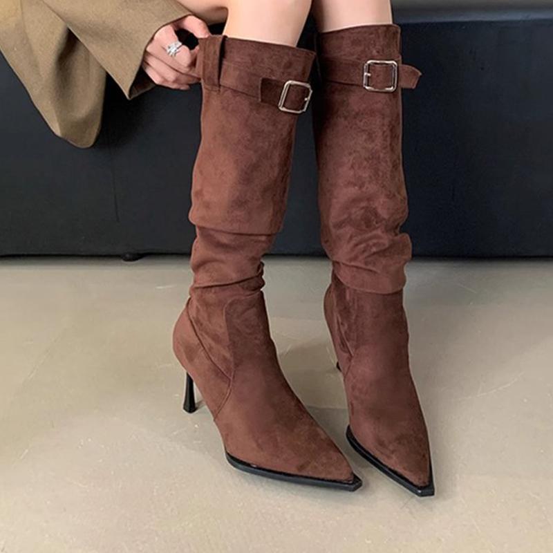 High Heels Women High Boots Suede Designer Shoes Dress Woman Pumps 2025 Winter Brand Goth Luxury Chelsea Botas Mujer