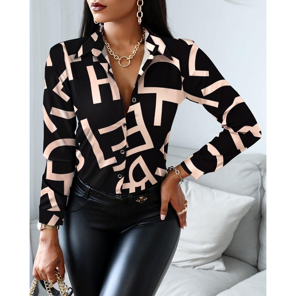 

JPNTKY Жіноча мода повсякденна весна осінь блузки та сорочки з довгим рукавом і вирізом ПОЛО XXL