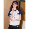 Coolhut Printed Raglan Sleeves Round Neck Color-Blocking Casual Preppy Style Short-Sleeved 2025 Summer Women's T-Shirt Slim Fit Pure Cotton