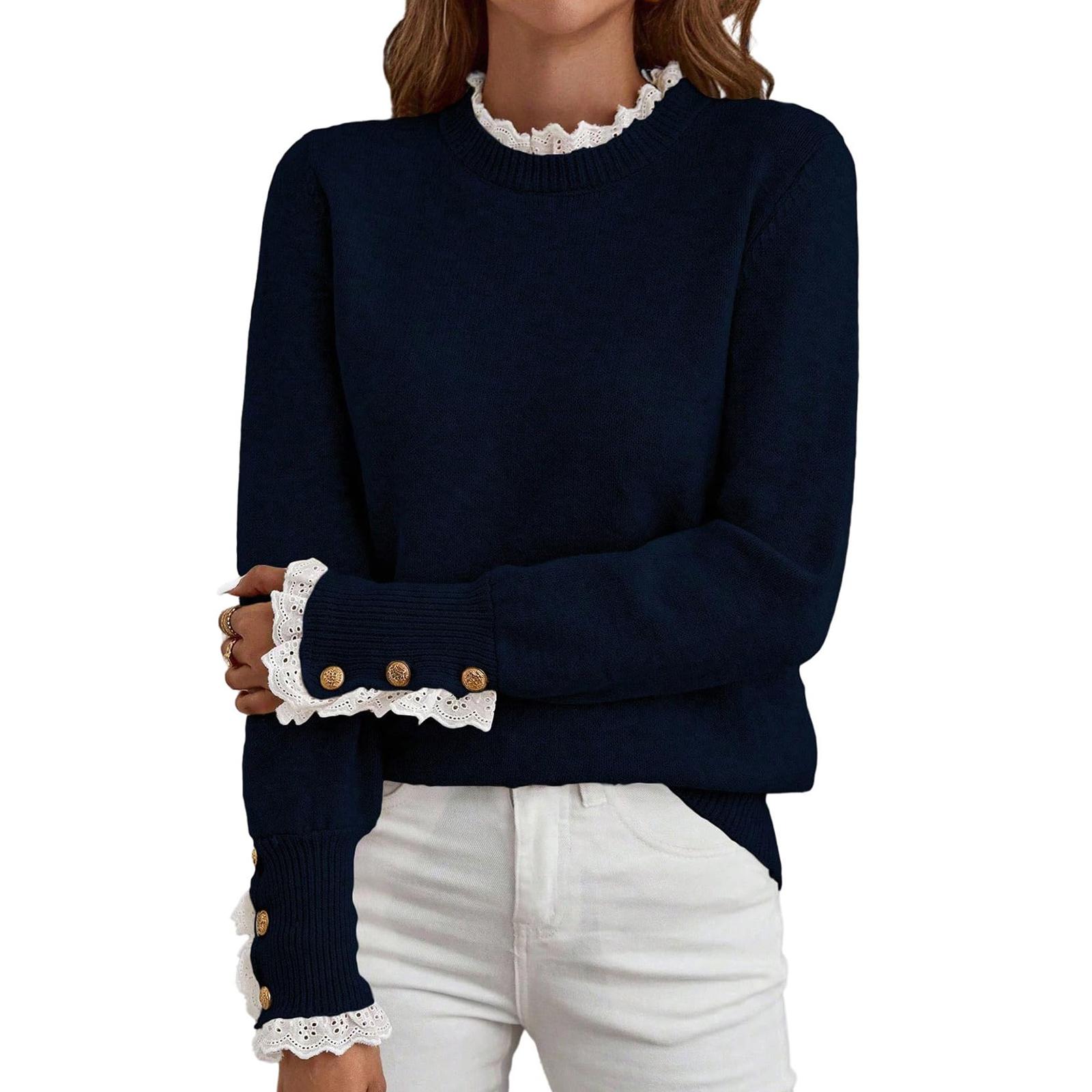 

Женский однотонный топ с круглым вырезом, свободный топ с длинными рукавами XXL тёмно-синий