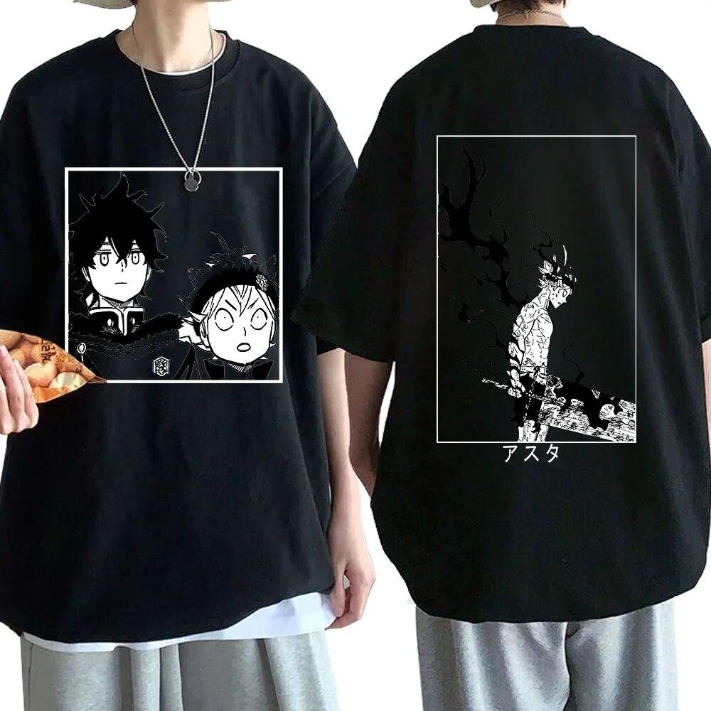 High Street Top Japanese Anime with European and American Style Black White Tees Character Print with Brand Unisex Cotton Casual