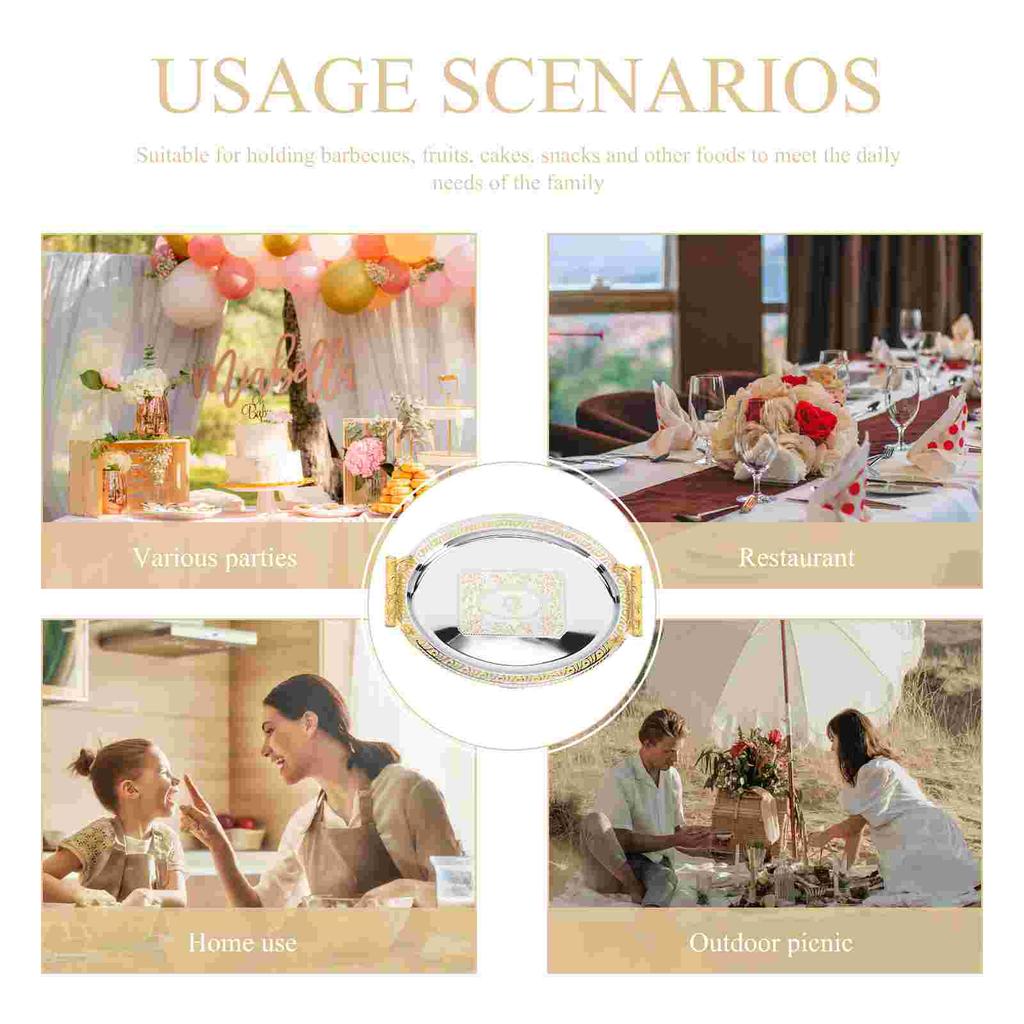 Coffee Serving Tray Stainless Steel Snacks Teacup Storage Fruits Afternoon Food Table Small Cake