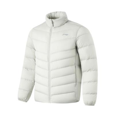Li Ning Seria Fitness Jednokolorowa Krótka Kurtka Puchowa ze Stójką z Małym Logo Męska Kurtka Szara AYMU091-2