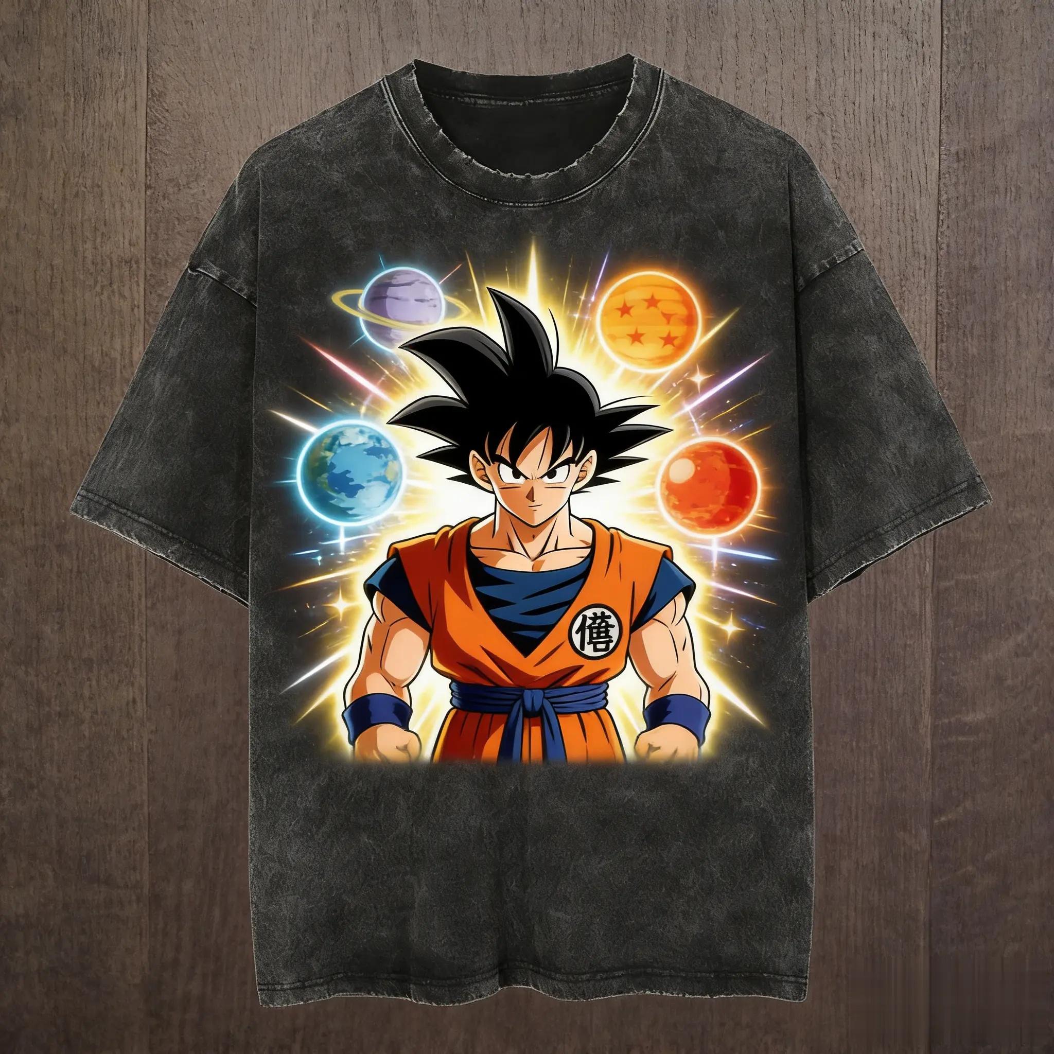 

Anime Dragon Ball Goku Vegeta Printed Tshirt Mens and Womens Washed Tshirt High Quality Vintage Cotton Tshirt Tops M