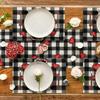 Hearts Gnomes Love Buffalo Plaid Valentine's Day Placemats Anniversary Wedding Holiday Table Mats for Party Kitchen Dining Decoration