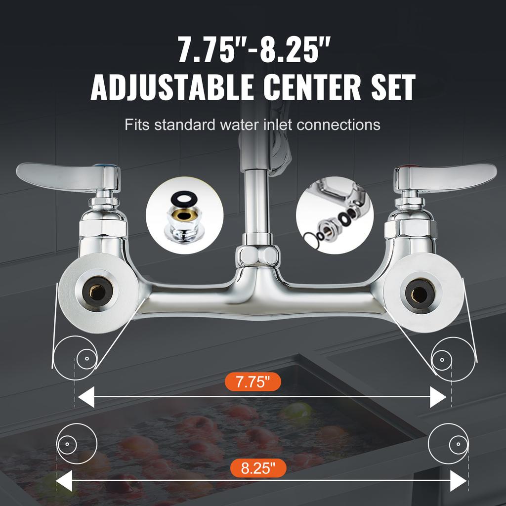 SucceBuy Commercial Faucet with Pre-Rinse Sprayer Wall Mount Kitchen Sink Faucet Brass Constructed Device with Pull Down Spray