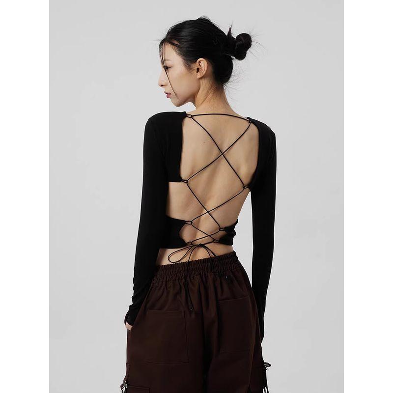 Zhou Jieqiong Short Tops Strap Long-Sleeved T-shirt Chest Pad