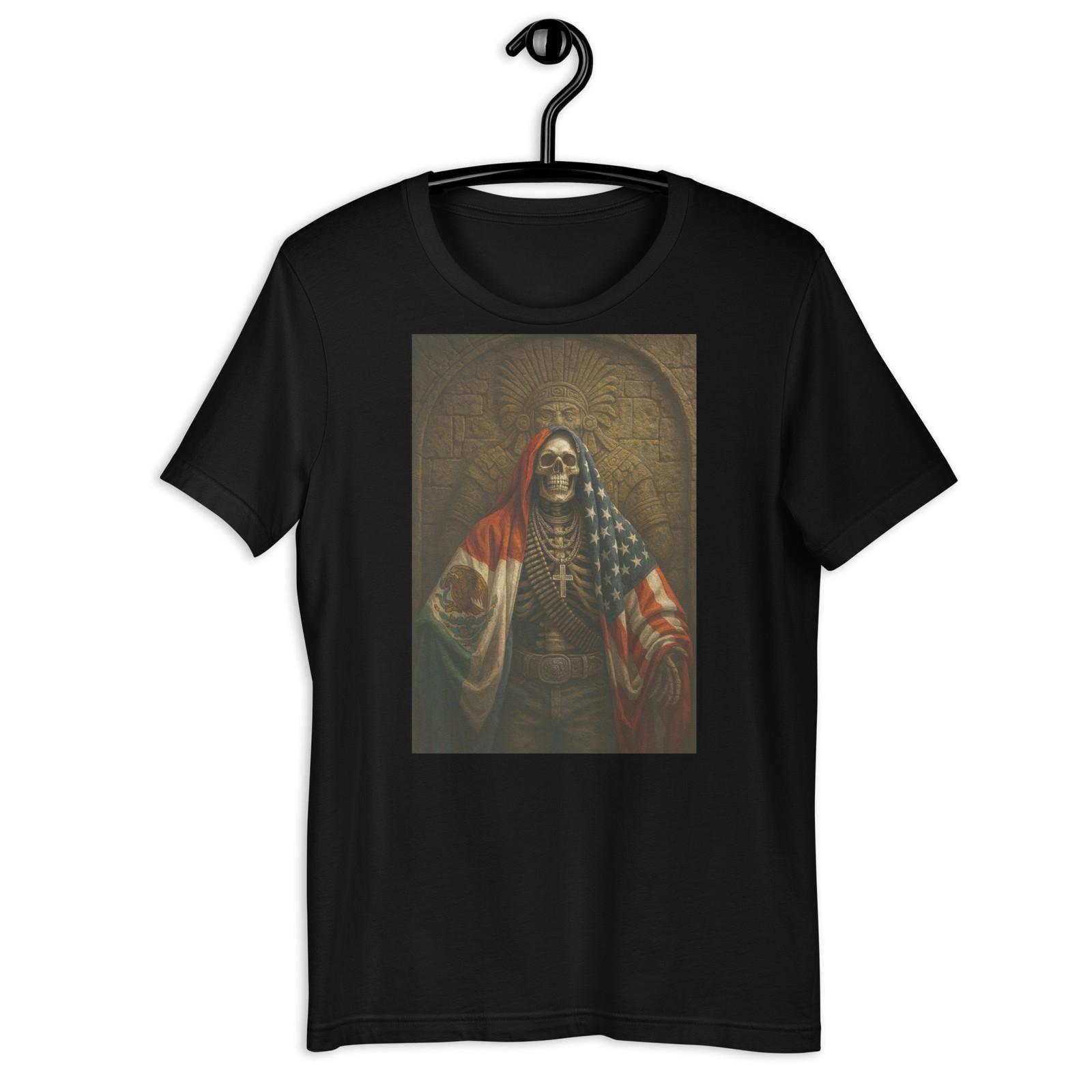 Mexican American Skull T-Shirt Aztec Skeleton Flag Graphic Tee S