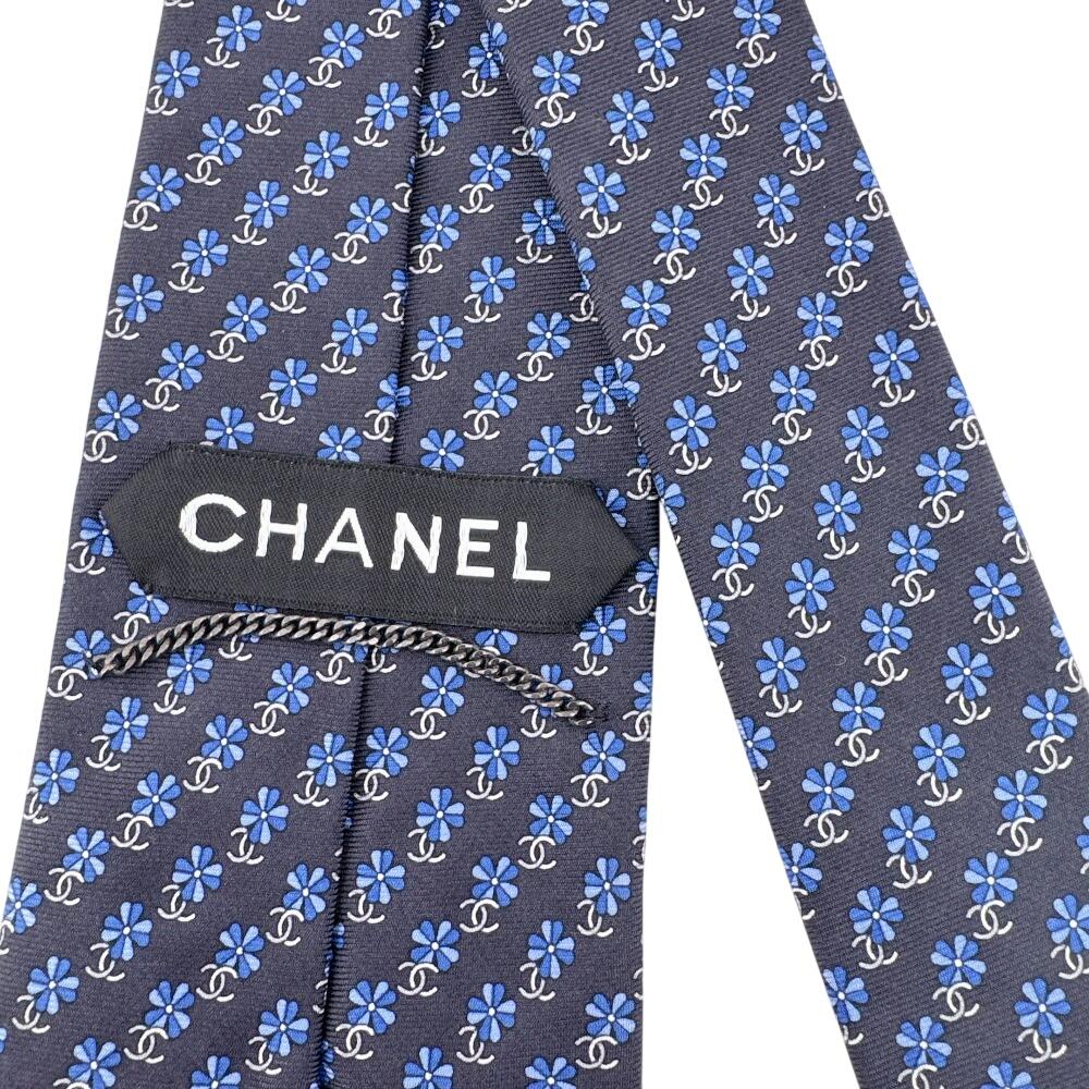 Chanel COCO Mark Business Commuting Flour Silk Tie Navy Silk Used