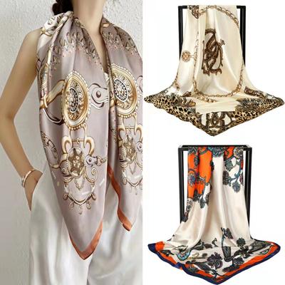 Chinese Style Satin 90Cm Large Square Scarf, Simple Simulation Silk Scarf, Scarf Shawl Small Scarf