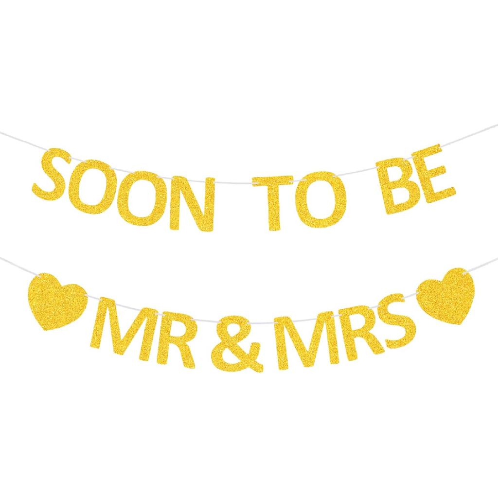 Mr & Mrs Banner Pre-strung Soon To Be Mr and Mrs Sign Glitter Engagement Banner for Bridal Shower Wedding Engagement Bachelorette Party Decorations