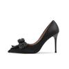 Black bow high heels women's 2025 new design sense beautiful sexy pointed temperament banquet stiletto shoes