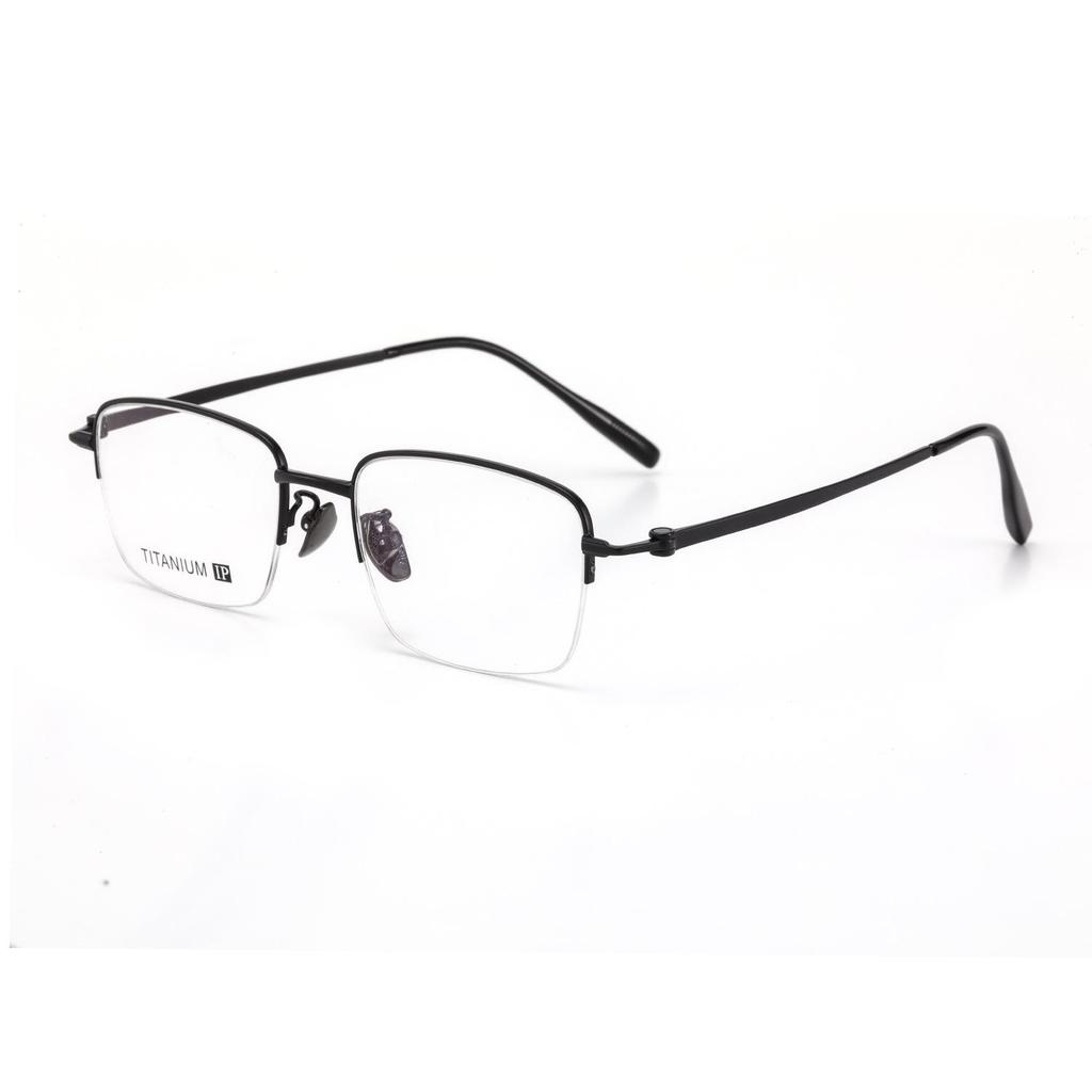 Men's Semi-Rimless Half-Titanium Eyeglass Frames with Wood Grain Temple Tips