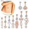 Alisouy 1 pièce Zircon Sexy Long Anneau de Ventre Étoile Soleil Lune Cœur Piercing Nombril Acier Chirurgical Femmes Anneau de Nombril Bijoux de Nombril