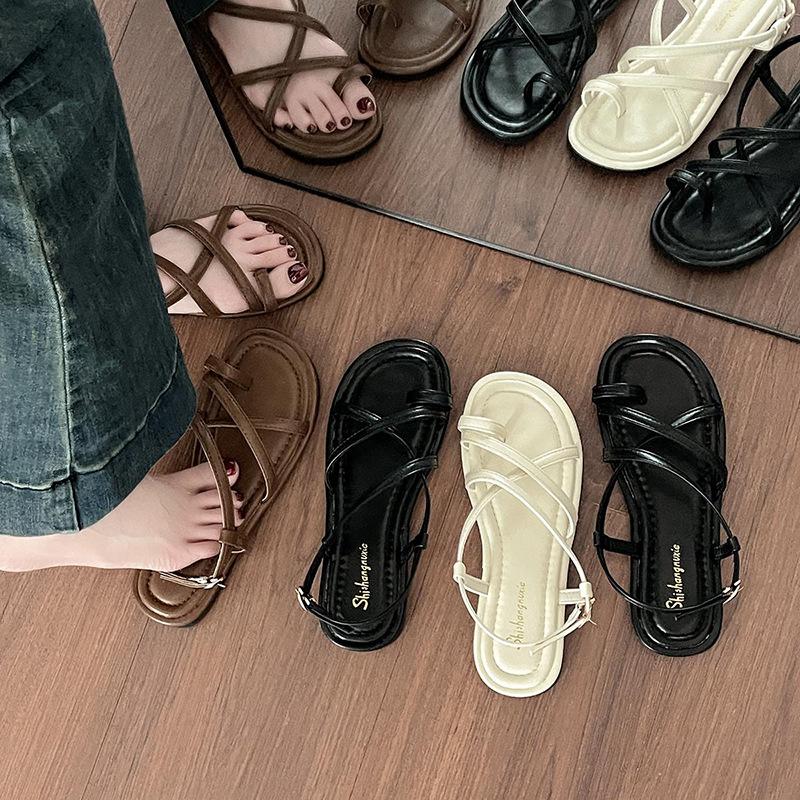 Fashion Temperament Versatile Flat Bottom with Toe Sandals Women's Summer New Casual Skirt Roman Shoes