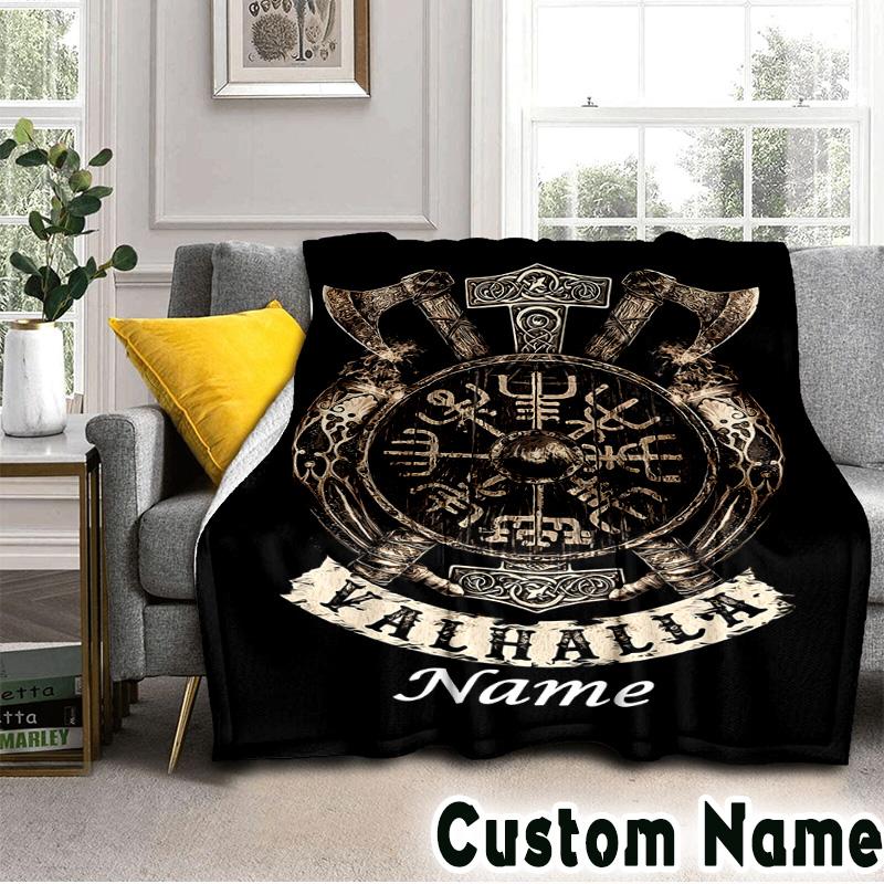 Custom NameViking Blanket Flannel Throw for Sofa, Indoor, Camping, Living Room, Office, Chair, And Bed Soft Birthday Christmas Gift