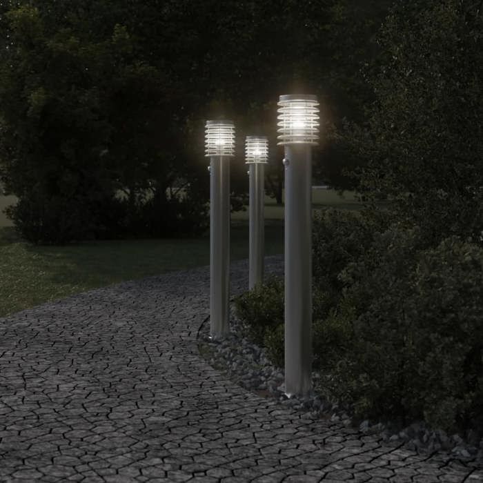 VidaXL Lampadaire d'extérieur avec capteur argenté acier inoxydable, éclairage au sol d'extérieur, éclairage au sol de 4006367