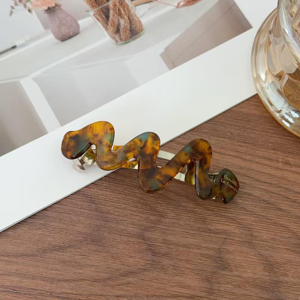 Koreanisches Temperament Hochwertige Goldmarke Unregelmäßige Kurve Acetat Feder Haarspange für Pferdeschwänze