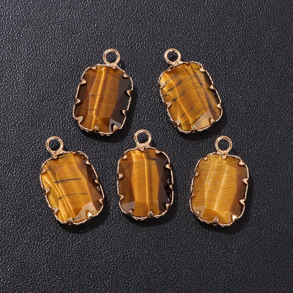 2pcs Natural Stone Pendant Quartz Lapis Chalcedony Amethysts Tiger Eye Stone Connector Charm For Making Necklace Bracelet