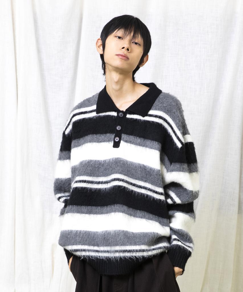 GLACK Gnt080 Good Will Retro Stripe Hairy Knit (Black)